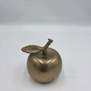 VTG 70's Maxam Apple Solid Brass Bell W/ Clapper Stem Leaf Paperweight MCM Heavy